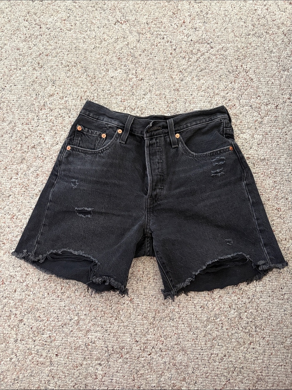 Levi's Black Distressed High-Rise Jean Shorts